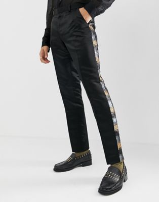 ASOS EDITION - Skinny pantalon in grijs met gouden lovertjes
