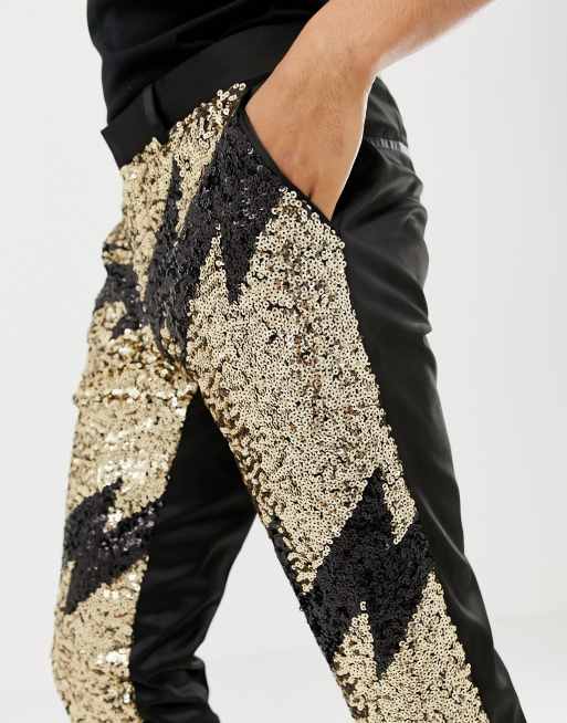 ASOS EDITION skinny smart pants in black and gold lightning bolt sequin |  ASOS