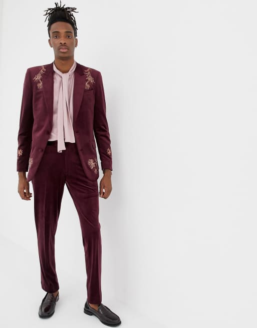 Burgundy velvet suit trousers