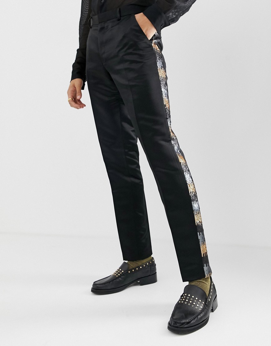 ASOS EDITION skinny suit trousers in grey and gold sequins