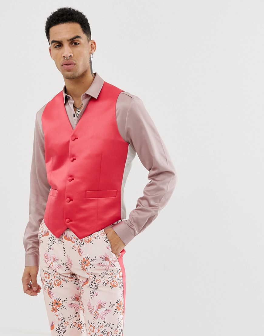 Asos Design Skinny Suit Vest In Fuchsia Pink