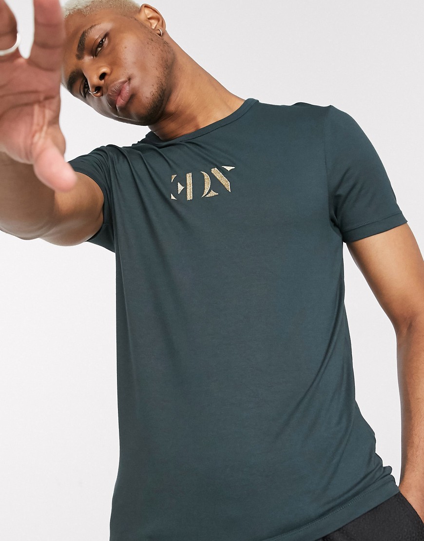 Asos Design Skinny T-shirt With Embroidered Logo In Green