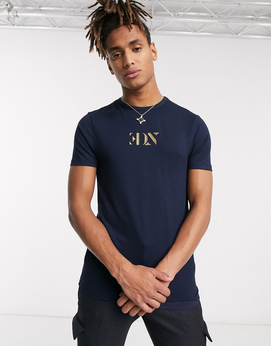 ASOS EDITION skinny t-shirt with embroidered logo in navy