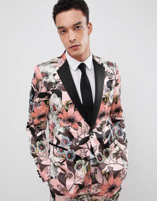 asos pink floral suit