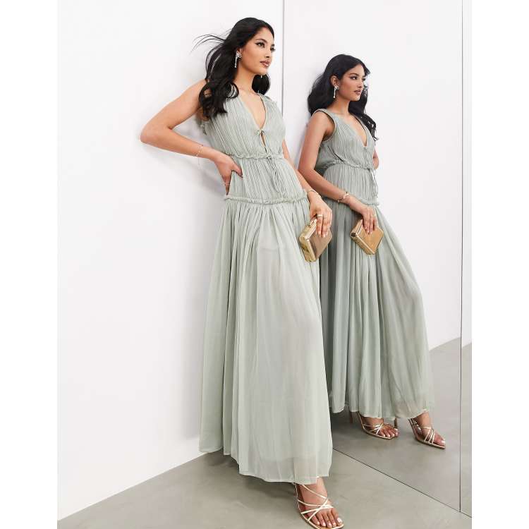 ASOS EDITION sleeveless chiffon ruffle detail maxi dress