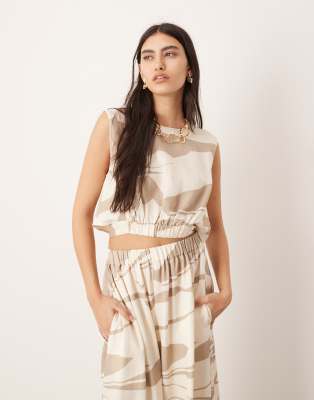 sleeveless crop top with hem detail in abstract print - part of a set-Multi