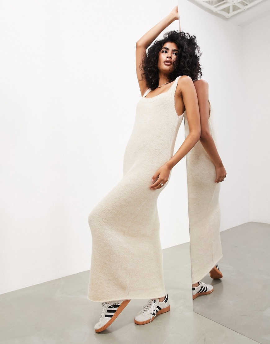 Asos Design Sleeveless Knit Maxi Dress In Stone-neutral