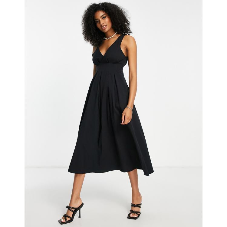 ASOS EDITION sleeveless pleat waist midi dress in black