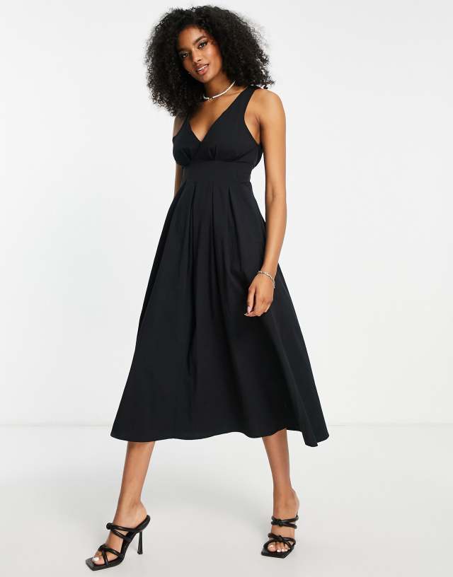 ASOS EDITION sleeveless pleat waist midi dress in black