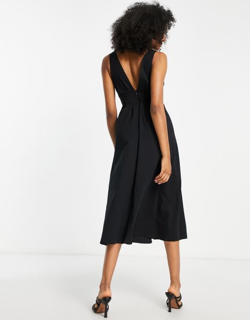 ASOS EDITION sleeveless pleat waist midi dress in black