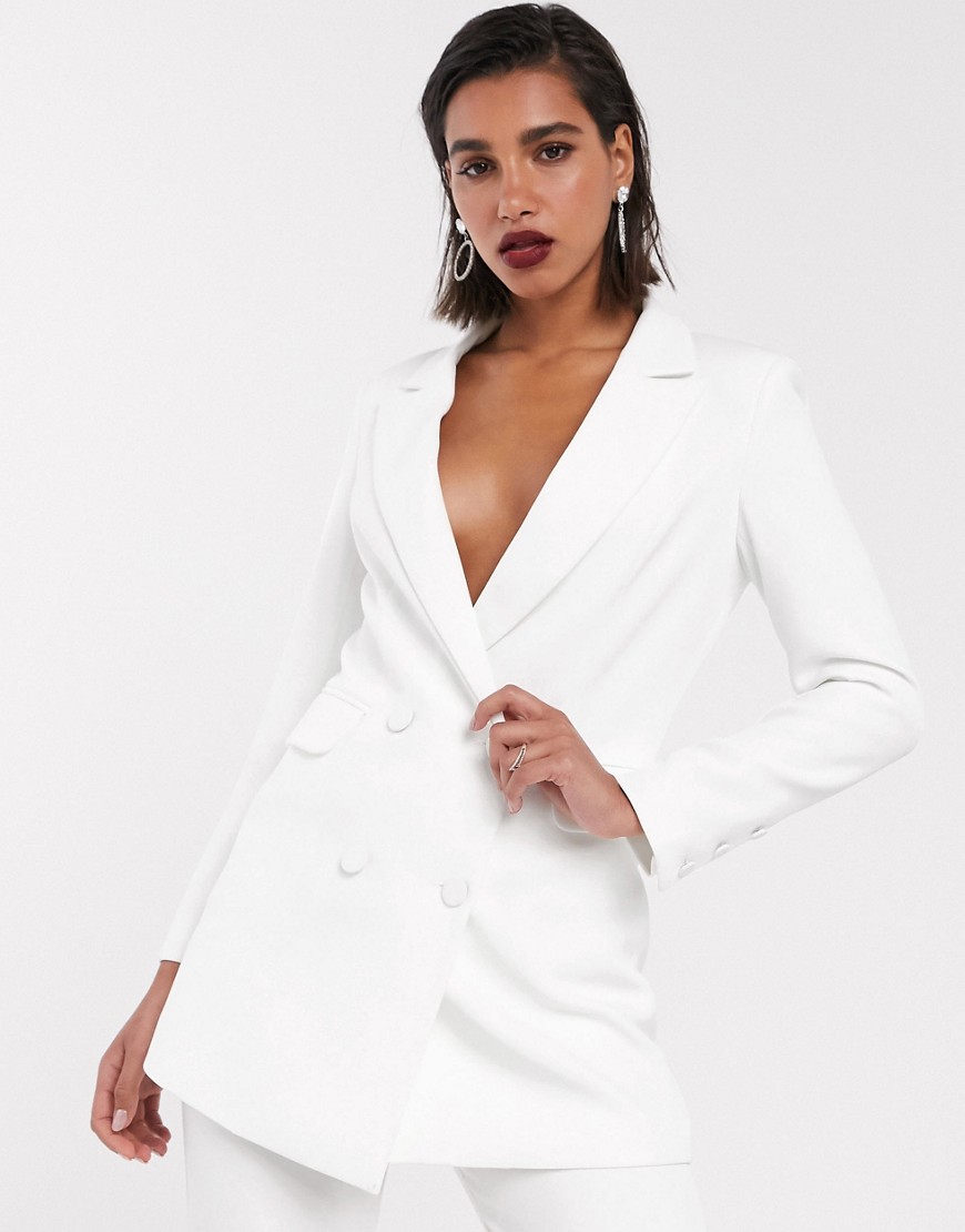 ASOS EDITION slim double breasted wedding blazer-White