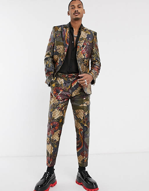 Skinny suit jacket in jacquard texture ASOS Herren Kleidung Jacken & Mäntel Jacken Jacquard Jacken 