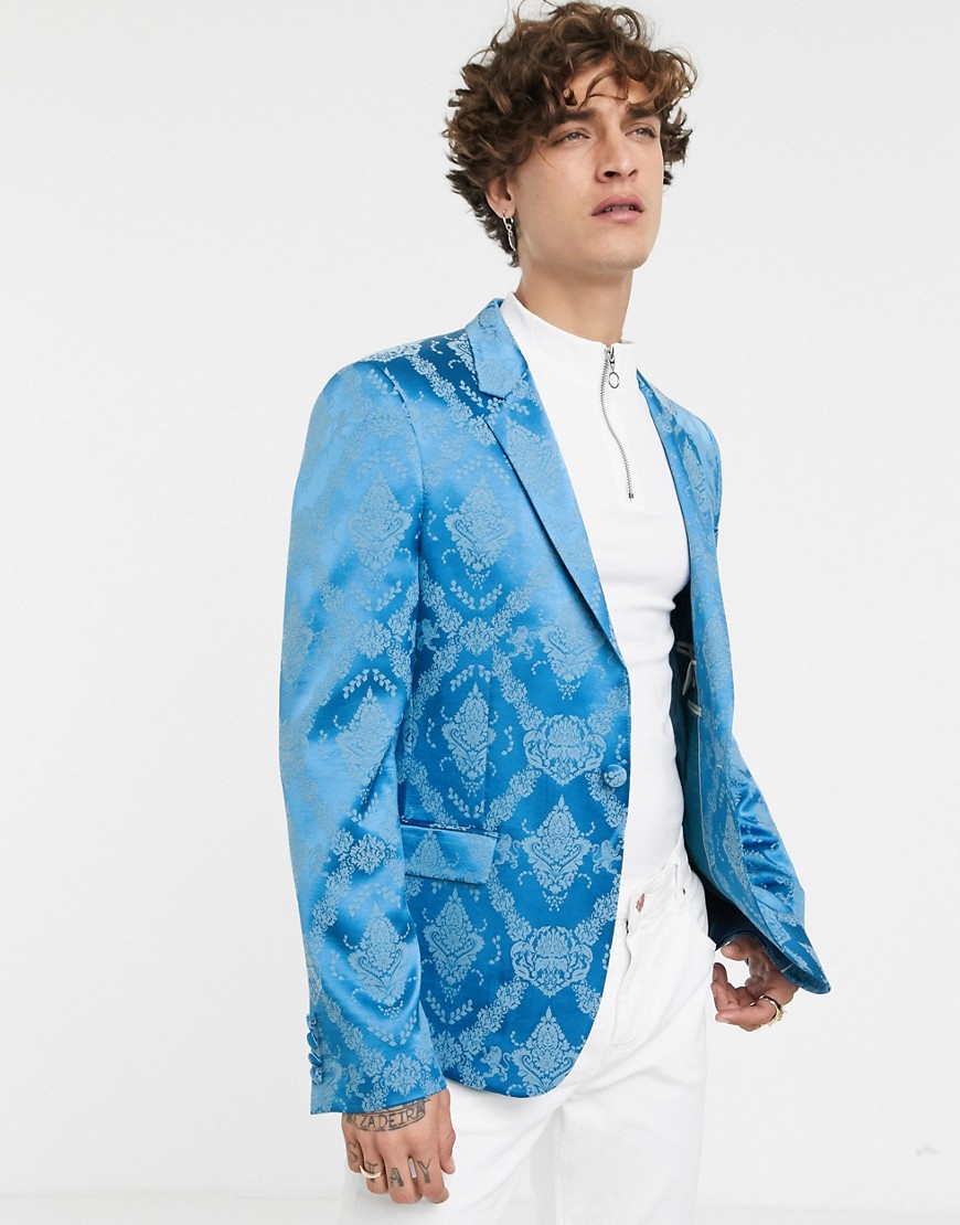 ASOS EDITION slim suit jacket in blue tonal jacquard