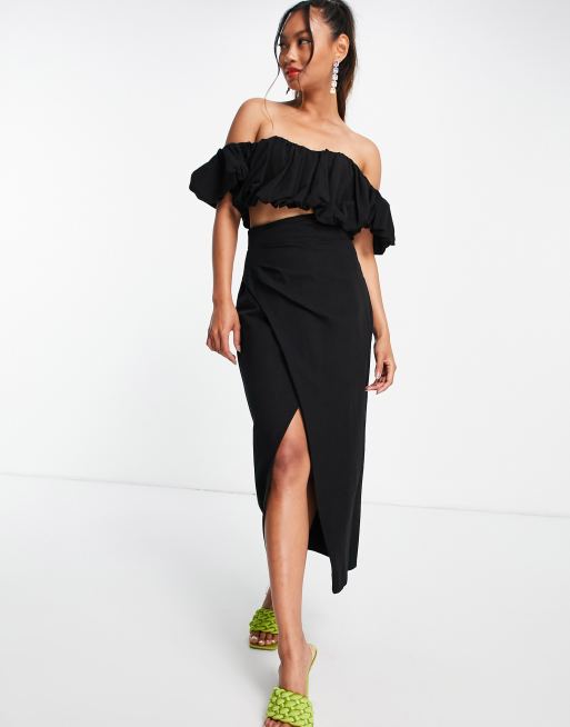 ASOS EDITION slit side coordinating midi skirt in black linen