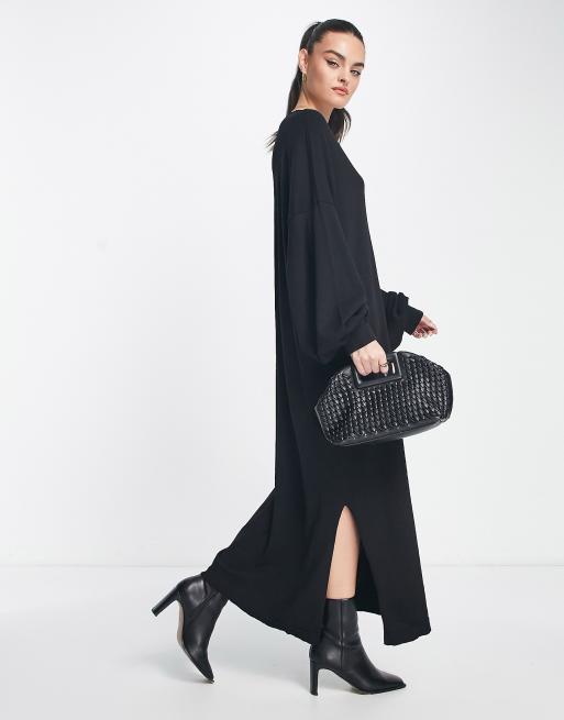 ASOS EDITION slouchy v neck midi jumper dress in black | ASOS