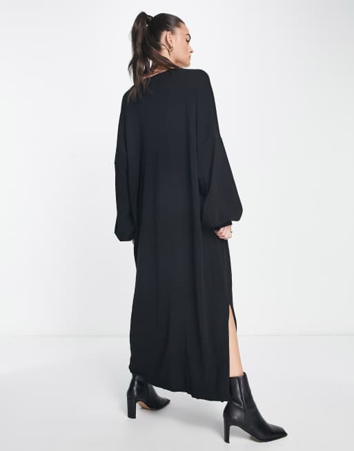 boho black midi dress Black Off-Shoulder Dress - Casual Midi Dress