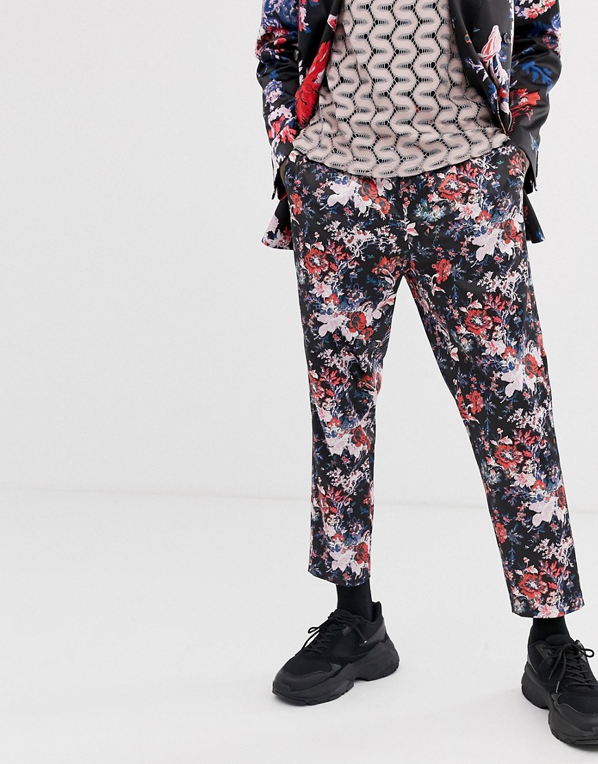 ASOS EDITION - Smaltoelopende pantalon met donkere bloemenprint-Multi