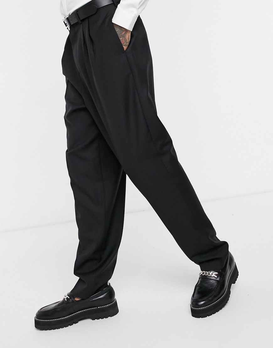 ASOS EDITION smart 100% wool high waist trouser in black