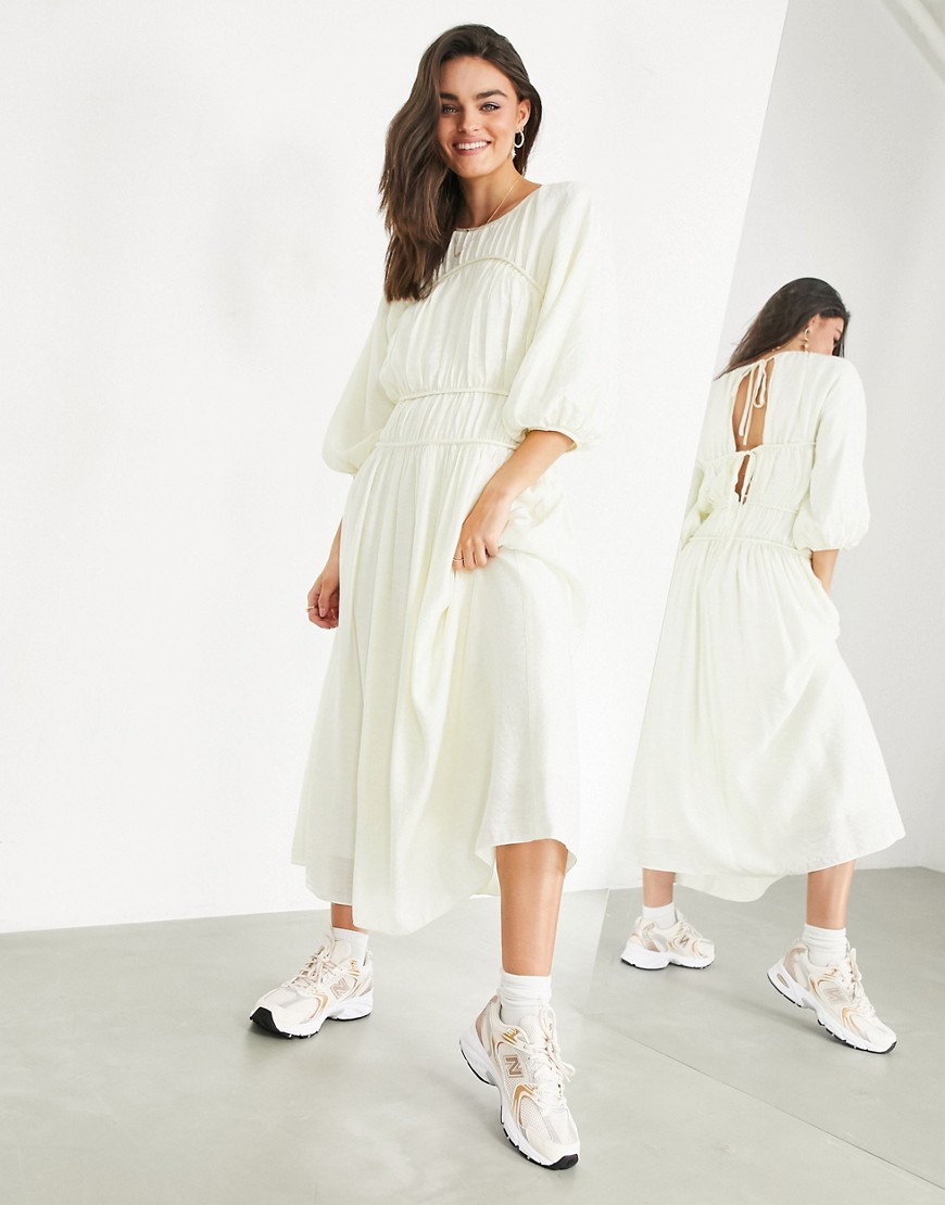 ASOS EDITION smock dress with seam details in cream-White