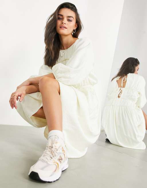 cream smock dress Cream Ruffle Front Smock Maxi Dress