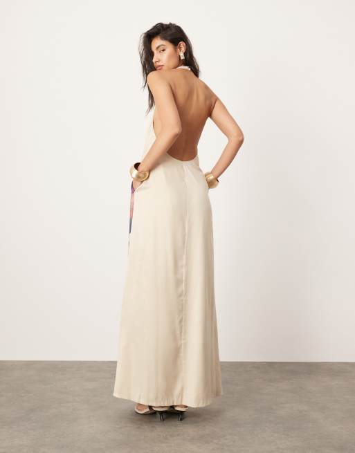 ASOS EDITION soft halterneck low back maxi dress with pockets in abstract print ASOS