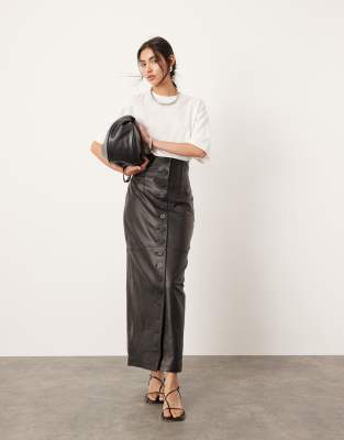 ASOS EDITION ASOS EDITION soft leather maxi skirt with high waist and buttons detail in black
