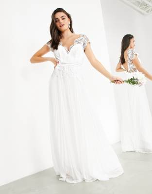 plunging neckline lace wedding dress