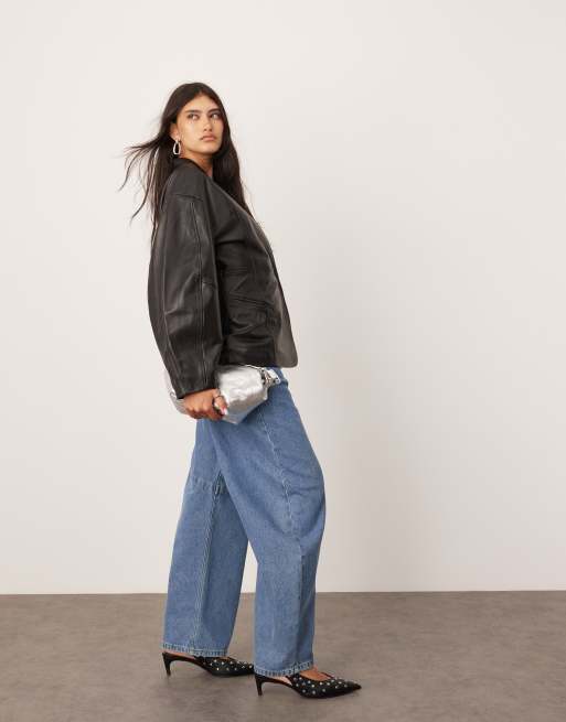 ASOS EDITION - Sort jakke med ovale ærmer og indsyet talje i blødt læder, 2 af 4