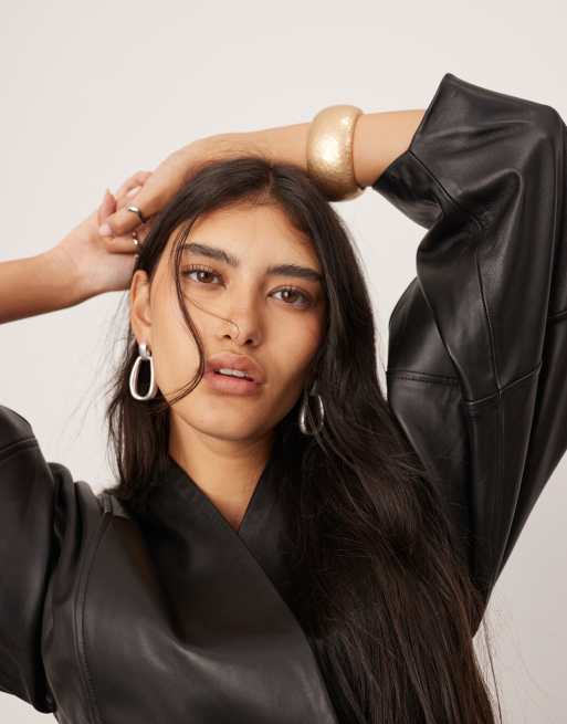 ASOS EDITION - Sort jakke med ovale ærmer og indsyet talje i blødt læder, 4 af 4