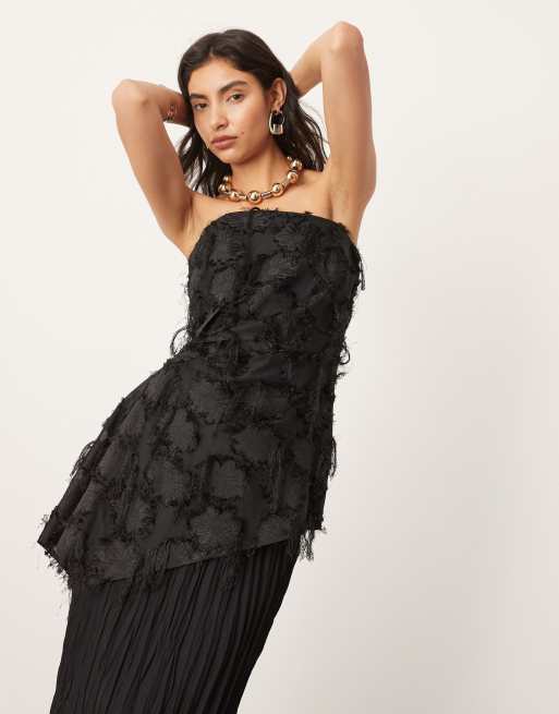 ASOS EDITION - Sort longline-bandeau-top i blomstret jacquard