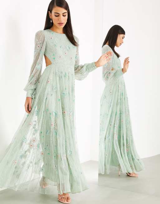 ASOS EDITION - sort maxikjole med udskæring og blomsterbrodering
