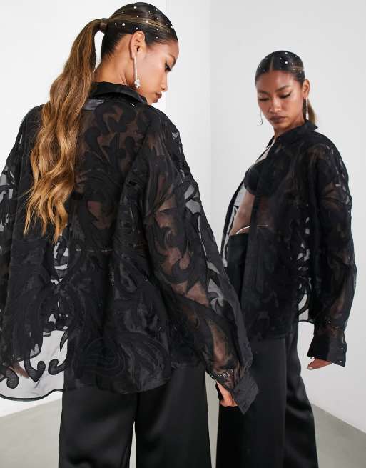 ASOS EDITION - Sort skjorte i organza med applikation