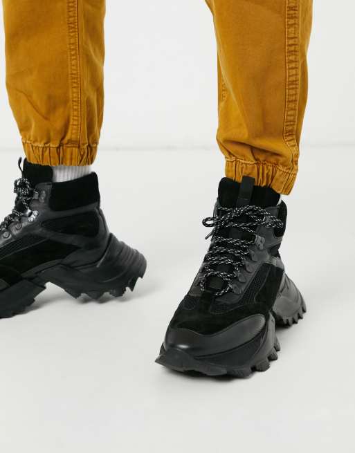 ASOS EDITION - Sorte lædersneakers med højt skaft