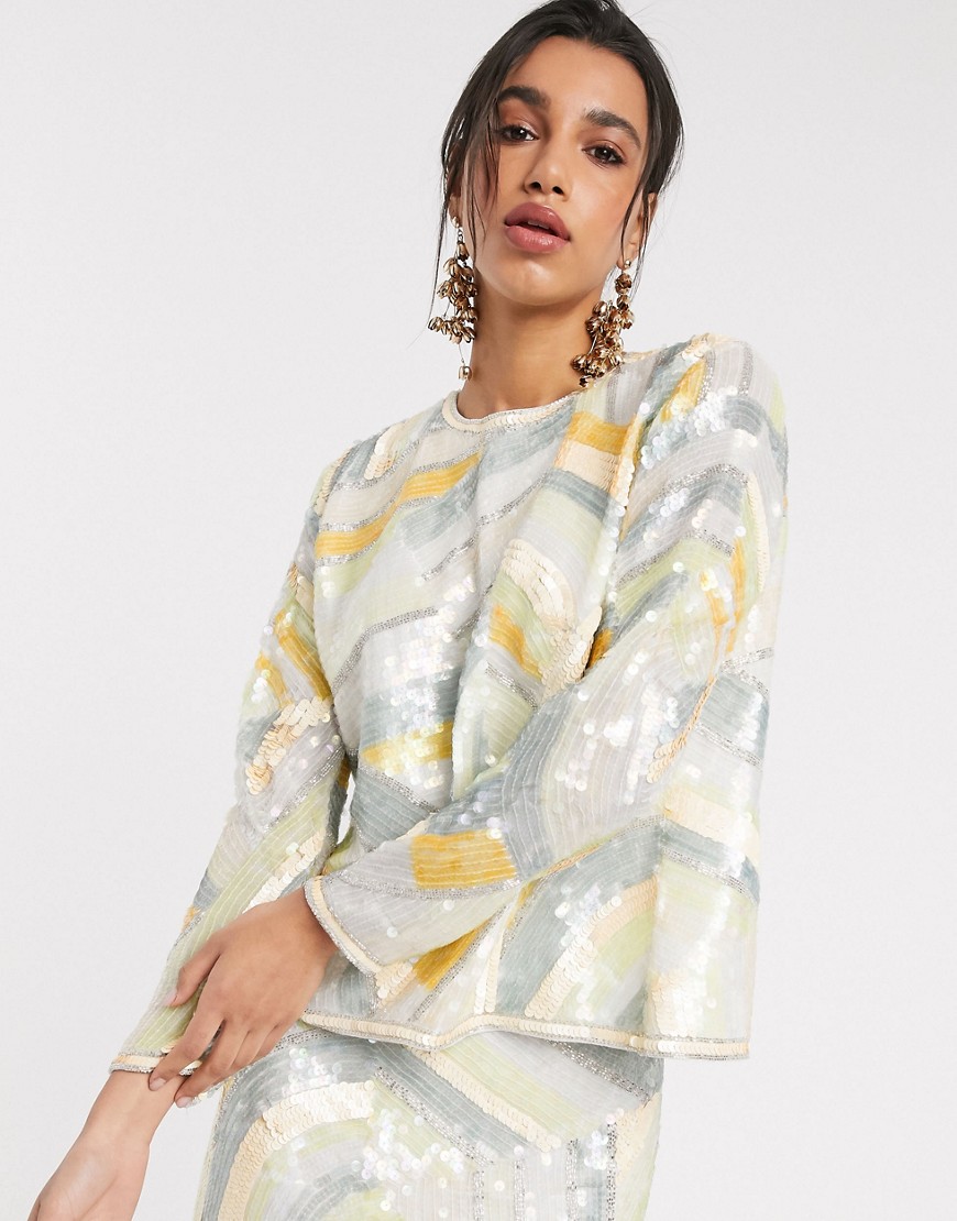 ASOS EDITION split back top in abstract sequin co-ord-Multi
