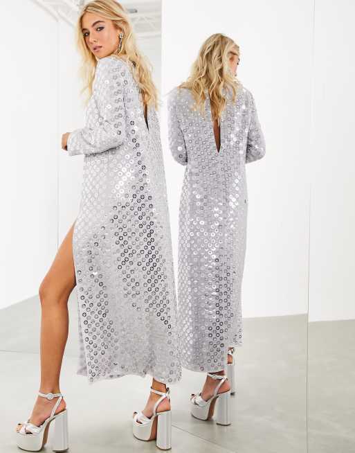 ASOS EDITION split front maxi dress with mirror disc sequins