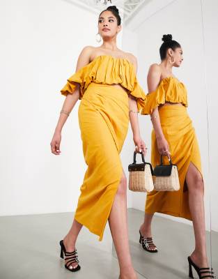 ASOS EDITION split side midi skirt co-ord in mustard - ASOS Price Checker