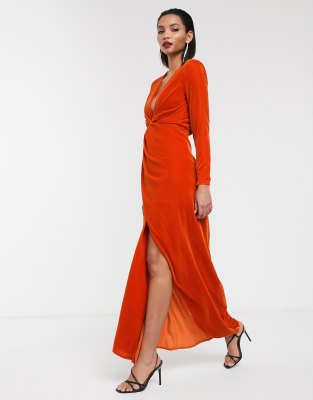 burnt orange floor length dress