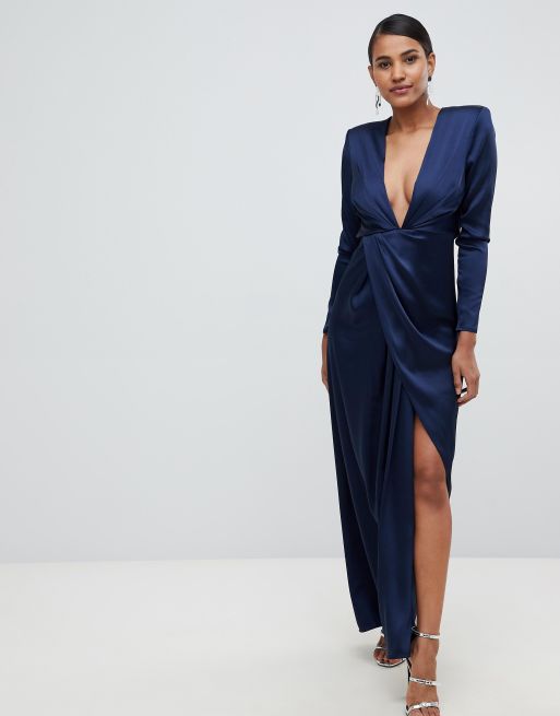 ASOS EDITION split side plunge maxi in satin | ASOS