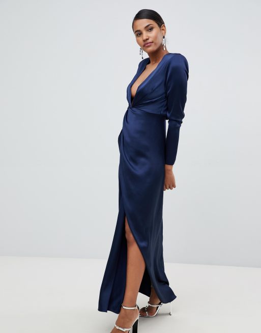 Asos Edition Split Side Plunge Maxi In Satin | iletisim.akdeniz.edu.tr