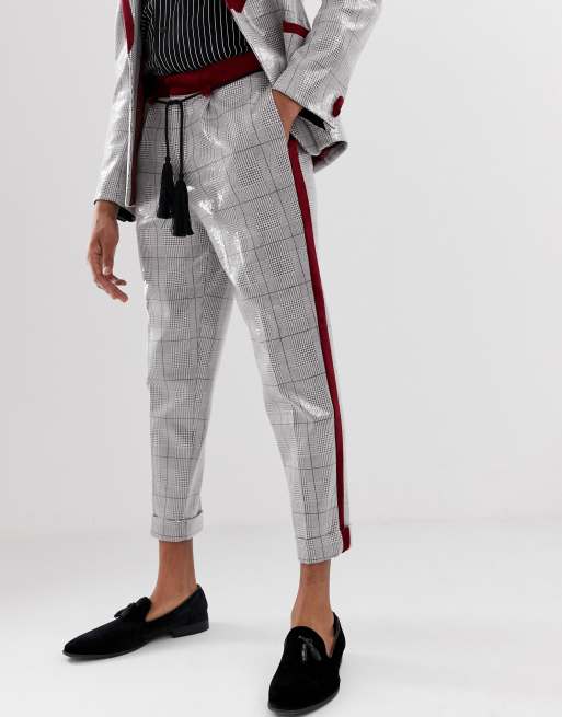 ASOS EDITION – Garnitur o obcisłym kroju w brązową kratkę z cekinów , 3 z 3