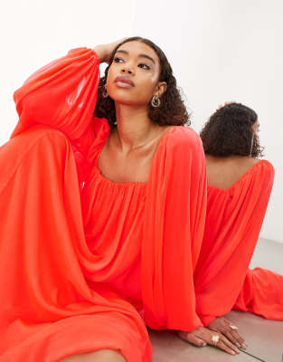 Coral Chiffon Maxi Dress