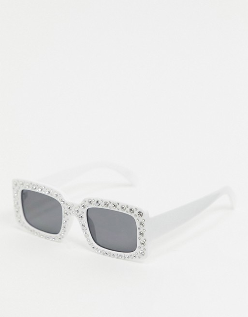 ASOS EDITION square sunglasses in white with diamantes