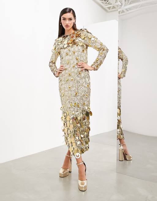 Asos sequin best sale long sleeve dress