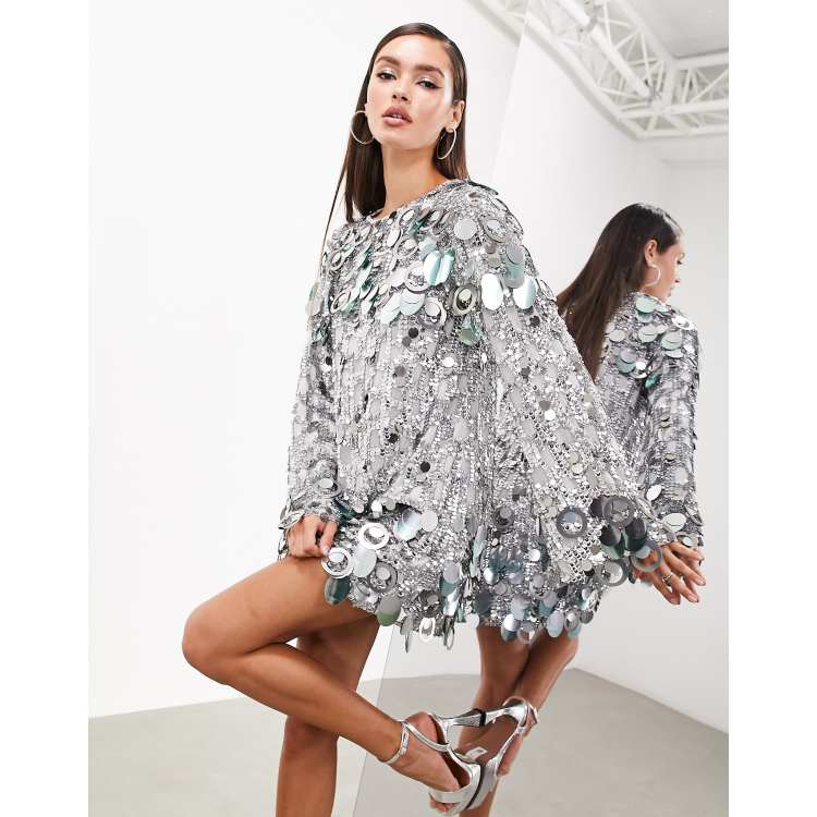 ASOS EDITION stacked multi sequin loose fit mini dress in grey ASOS