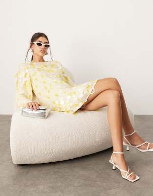 Asos Edition Stacked Multi Sequin Loose Fit Mini Dress In Yellow
