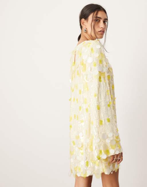 ASOS EDITION stacked multi sequin loose fit mini dress in yellow ASOS