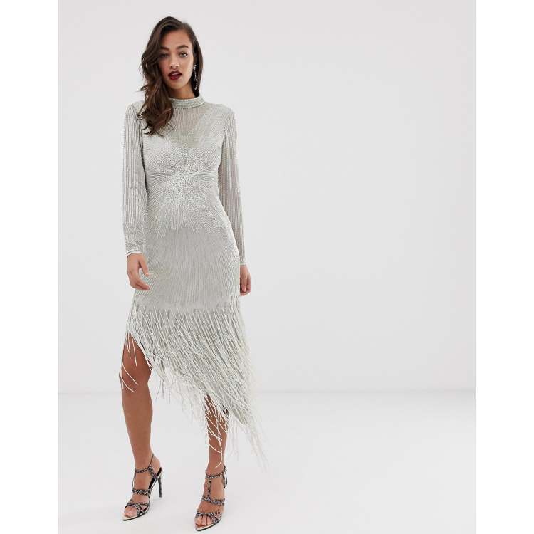 Asos edition starburst 2025 midi dress with fringe