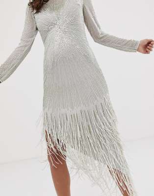 asos edition starburst midi dress with fringe
