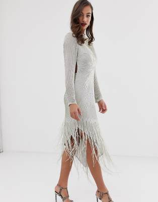 asos silver fringe dress