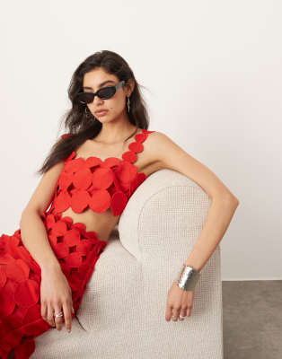 ASOS EDITION statement circle detail crop top co-ord in red-Multi φωτογραφία